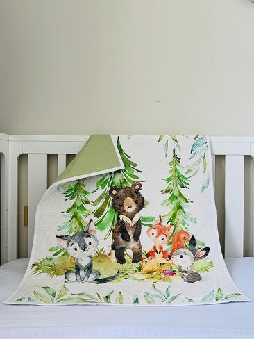 WOODLAND ANIMALS Baby Quilt Handmade. Tummy Time Quilted Blanket. 100% Cotton Quilted Floor Quilt. Nursery Crib Quilt Baby Shower Gift in Saudi Arabia