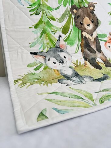 WOODLAND ANIMALS Baby Quilt Handmade. Tummy Time Quilted Blanket. 100% Cotton Quilted Floor Quilt. Nursery Crib Quilt Baby Shower Gift in Saudi Arabia