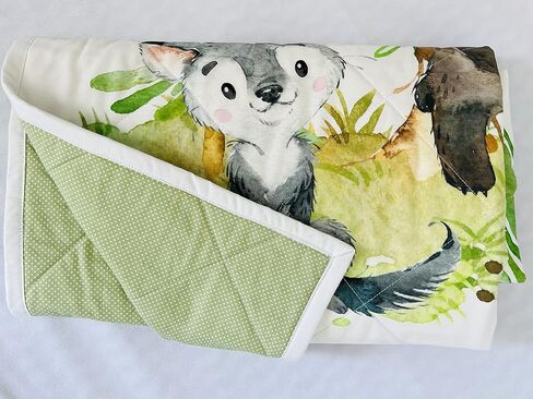 WOODLAND ANIMALS Baby Quilt Handmade. Tummy Time Quilted Blanket. 100% Cotton Quilted Floor Quilt. Nursery Crib Quilt Baby Shower Gift in Saudi Arabia
