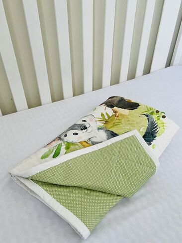 WOODLAND ANIMALS Baby Quilt Handmade. Tummy Time Quilted Blanket. 100% Cotton Quilted Floor Quilt. Nursery Crib Quilt Baby Shower Gift in Saudi Arabia