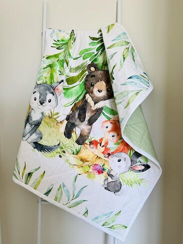 WOODLAND ANIMALS Baby Quilt Handmade. Tummy Time Quilted Blanket. 100% Cotton Quilted Floor Quilt. Nursery Crib Quilt Baby Shower Gift in Saudi Arabia