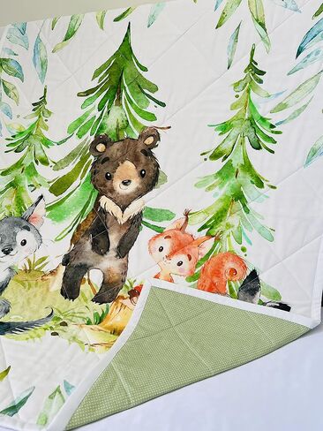 WOODLAND ANIMALS Baby Quilt Handmade. Tummy Time Quilted Blanket. 100% Cotton Quilted Floor Quilt. Nursery Crib Quilt Baby Shower Gift in Saudi Arabia