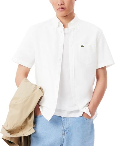 Lacoste Men's Short Sleeve Regular Fit Oxford Button Down Shirt in Saudi Arabia
