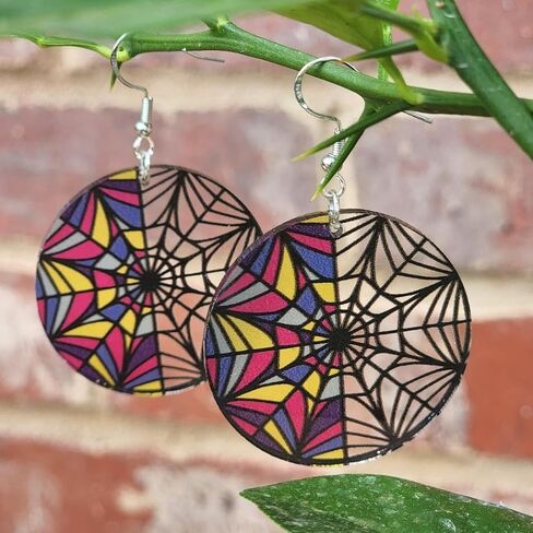 Wednesday Window Inspired Dangle Earrings, Vibrant Colors, Translucent, Handmade, Sterling Silver Hooks in Saudi Arabia