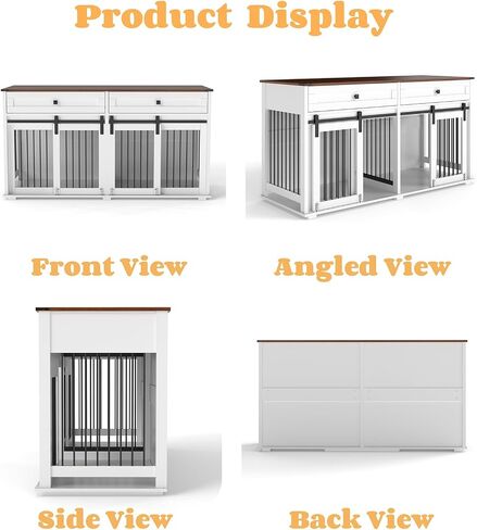 63 '' Double Dog Crate Furniture for 2 Dog ، XXL Wooden 2 Dog Cennel ، Congin Wooden Dog with اثنين من أدراج ، مقسم وباب انزلاق ، طاولة دفئة على طراز الأثاث الداخلي ، أبيض ، أبيض in Kuwait