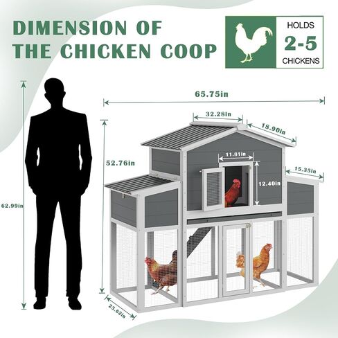 Coop Wooden Chicken For 2-6 Dickens ، منزل دجاج في الهواء الطلق مع صناديق العش وصناديق العش الخارجية ، House House House Hutch Dicken Cage مع سقف ومقاوم للماء ، (66''lx32''wx53''h) in Saudi Arabia