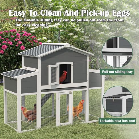 Coop Wooden Chicken For 2-6 Dickens ، منزل دجاج في الهواء الطلق مع صناديق العش وصناديق العش الخارجية ، House House House Hutch Dicken Cage مع سقف ومقاوم للماء ، (66''lx32''wx53''h) in Saudi Arabia