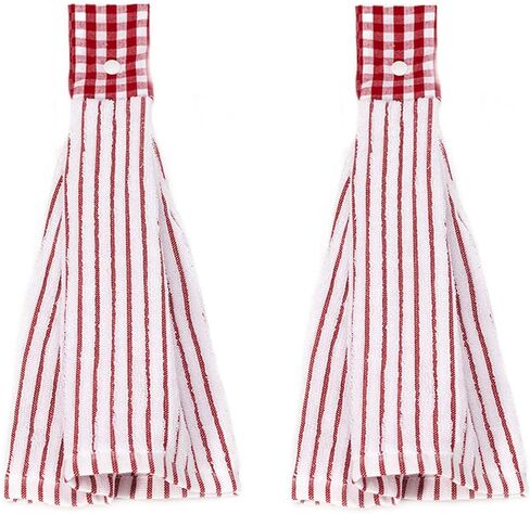2 Pcs Kitchen Cotton Classical Striped Towel/Absorbent Towel/Hanging Towels/Hand Towel,Red Stripes in Kuwait