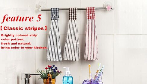 2 Pcs Kitchen Cotton Classical Striped Towel/Absorbent Towel/Hanging Towels/Hand Towel,Red Stripes in Kuwait