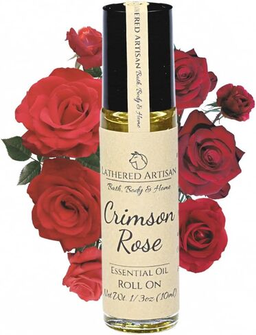 Sensual Crimson Rose | Romantic Natural Essential Oil Perfume | Free from Alcohol, Parabens, Phthalates | Lathered Artisan Plant Based Oil Cologne | Nourishing, Uniquely Handcrafted (Rose - Roll On) in Saudi Arabia
