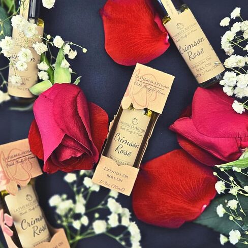 Sensual Crimson Rose | Romantic Natural Essential Oil Perfume | Free from Alcohol, Parabens, Phthalates | Lathered Artisan Plant Based Oil Cologne | Nourishing, Uniquely Handcrafted (Rose - Roll On) in Saudi Arabia