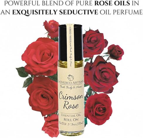 Sensual Crimson Rose | Romantic Natural Essential Oil Perfume | Free from Alcohol, Parabens, Phthalates | Lathered Artisan Plant Based Oil Cologne | Nourishing, Uniquely Handcrafted (Rose - Roll On) in Saudi Arabia