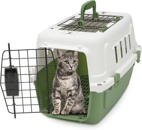 18 Inch Hard-Sided Plastic Dog Carrier 2 Door Travel Crate for Small Dogs Cats up to 10 lbs, Durable Handle, Security Lock Design, Green in Saudi Arabia