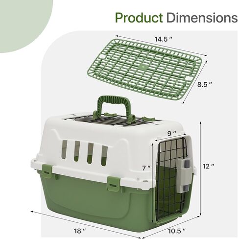 18 Inch Hard-Sided Plastic Dog Carrier 2 Door Travel Crate for Small Dogs Cats up to 10 lbs, Durable Handle, Security Lock Design, Green in Saudi Arabia