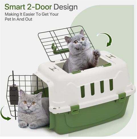 18 Inch Hard-Sided Plastic Dog Carrier 2 Door Travel Crate for Small Dogs Cats up to 10 lbs, Durable Handle, Security Lock Design, Green in Saudi Arabia