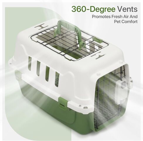 18 Inch Hard-Sided Plastic Dog Carrier 2 Door Travel Crate for Small Dogs Cats up to 10 lbs, Durable Handle, Security Lock Design, Green in Saudi Arabia