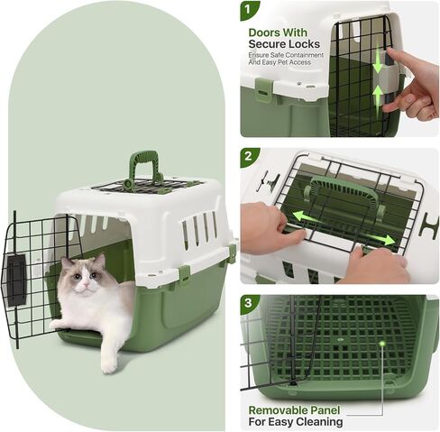 18 Inch Hard-Sided Plastic Dog Carrier 2 Door Travel Crate for Small Dogs Cats up to 10 lbs, Durable Handle, Security Lock Design, Green in Saudi Arabia