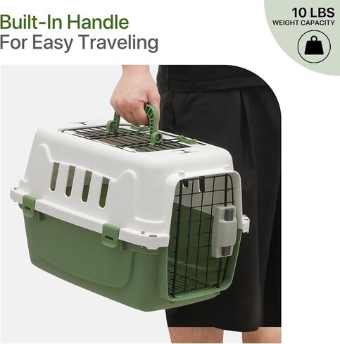 18 Inch Hard-Sided Plastic Dog Carrier 2 Door Travel Crate for Small Dogs Cats up to 10 lbs, Durable Handle, Security Lock Design, Green in Saudi Arabia