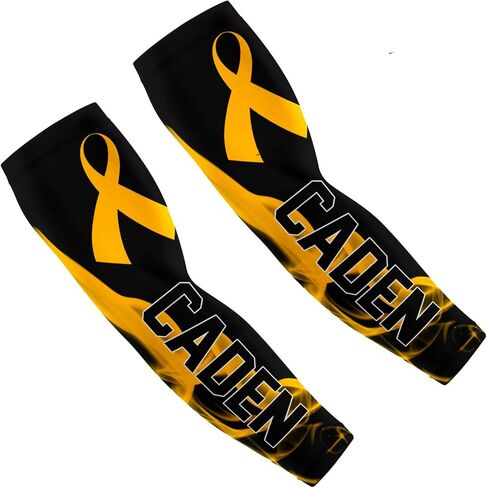 Compression Sleeve for Youth and Adults, Gold Ribbon Design, Polyester/Spandex, Childhood Cancer Sleeve (Flames, L) in Kuwait