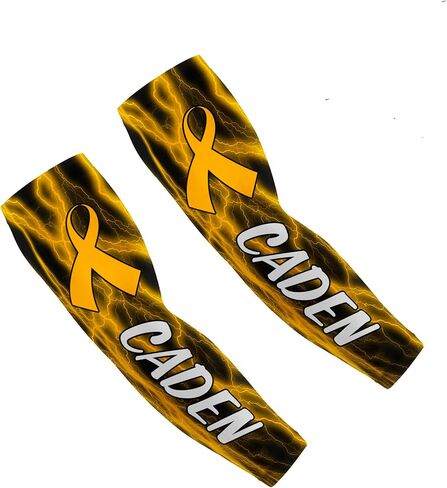 Compression Sleeve for Youth and Adults, Gold Ribbon Design, Polyester/Spandex, Childhood Cancer Sleeve (Flames, L) in Kuwait