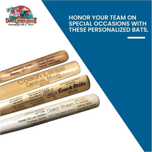 Bird's Wood Shack Mini Baseball Bat Themkeake - الخشب الصلب ، الخفافيش المصغرة التي يتم تخصيصها بالليزر لزملائها في الفريق ، المدربون ، حاملي الخاتم - ديكور الخفافيش البيسبول - 18 بوصة - كأس فريد من نوعه للدوري الصغير in Kuwait