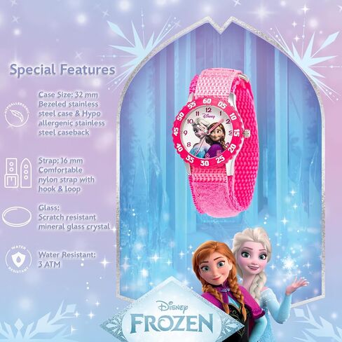 Disney Frozen Kids' Bezel Stainless Steel Time Teacher Analog Nylon Strap Watch in Saudi Arabia