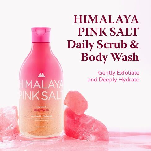 HIMALAYA PINKSALT Daily Scrub & Body Wash - Exfoliating Body Scrub, Dead Sea Salt & Himalayan Pink Salt, Natural Moisturizing Bodywash, Retinol & Hyaluronic Acid Shower Gel, Korean Skincare 14.1oz in Kuwait
