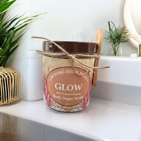 Glow Organic Face & Body Sugar Scrub – Natural Exfoliating Scrub for Smooth, Radiant Skin – Gentle Moisturizing Polish for Face, Body & Hands in Saudi Arabia
