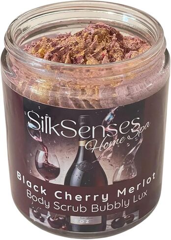 Luxurius Black Cherry Merlot Foamy Body Scrub ، فرح في جرة ، مصنوعة يدويًا على دفعات صغيرة ، مفضلة للعميل ، لطيفة على الجلد ، روائح مذهلة in Saudi Arabia