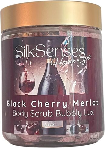 Luxurius Black Cherry Merlot Foamy Body Scrub ، فرح في جرة ، مصنوعة يدويًا على دفعات صغيرة ، مفضلة للعميل ، لطيفة على الجلد ، روائح مذهلة in Saudi Arabia