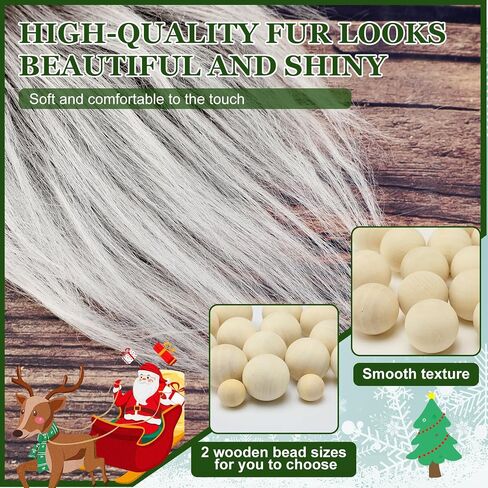 60 Pcs Gnomes Beard Sets Faux Fur Pre Cut Gnomes Beard Foam Cone Foam Handmade Wood Balls for Halloween Christmas Day Crafts(Grey, Brown, White) in Saudi Arabia