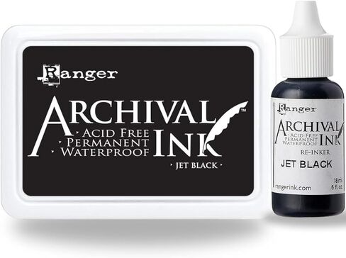 Ranger Archival Ink Pad and Reinker Bundle – Jet Black – Permanent, Waterproof, Acid-Free Ink Pad with 0.5oz Reinker – Ideal for Stamping, Scrapbooking, and Mixed Media in Kuwait