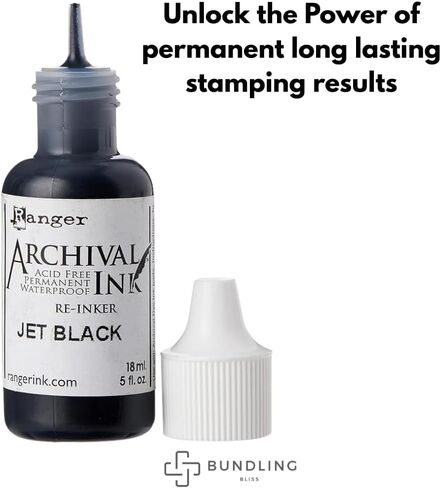 Ranger Archival Ink Pad and Reinker Bundle – Jet Black – Permanent, Waterproof, Acid-Free Ink Pad with 0.5oz Reinker – Ideal for Stamping, Scrapbooking, and Mixed Media in Kuwait