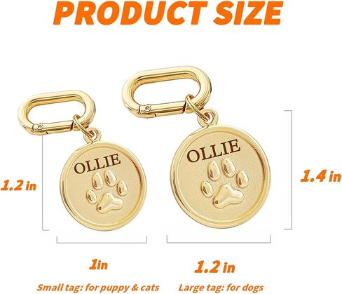 Dogs ID Tags Personalized Double Sided Deep Engraved Cat & Dog Collar Charm Round Shape Frosting Process Silver/Gold Plated (PAW-Gold) in Kuwait
