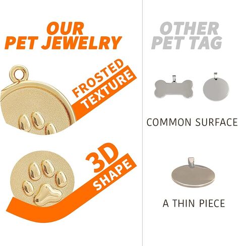 Dogs ID Tags Personalized Double Sided Deep Engraved Cat & Dog Collar Charm Round Shape Frosting Process Silver/Gold Plated (PAW-Gold) in Kuwait