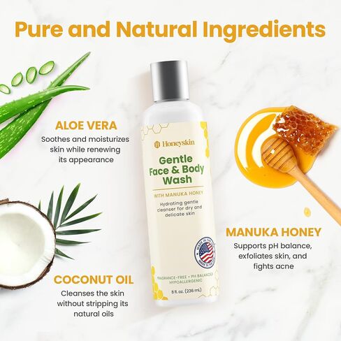 Face and Body Wash Moisturizer for Acne and Sensitive Skin Body Wash with Manuka Honey - Hydrating Facial Cleanser for Dry and Sensitive Skin and Anti-Aging Skincare for Men and Women (4oz) in Saudi Arabia