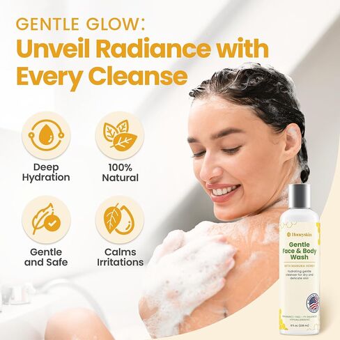Face and Body Wash Moisturizer for Acne and Sensitive Skin Body Wash with Manuka Honey - Hydrating Facial Cleanser for Dry and Sensitive Skin and Anti-Aging Skincare for Men and Women (4oz) in Saudi Arabia