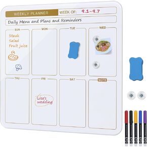 SELEAD 18 "X18" لوحة تخطيط زجاجية مغناطيسية لشقة صغيرة - تقويم جدار Whiteboard Whiteboard Whiteboard ، لوحة Message Todo Board للمطبخ المنزلي والأبيض والذهبي in Kuwait
