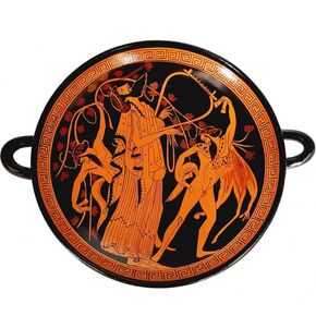 Red figure Pottery Kylix 20cm,God Dionysus with dancing Satyrs in Kuwait