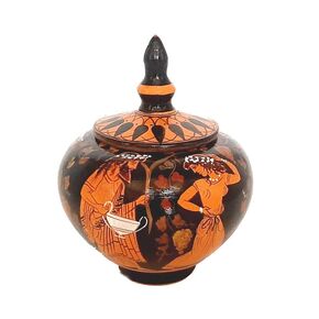 Red figure Pottery Pyxis 10cm Diameter,Gοd Dionysos and his thiasus in Kuwait