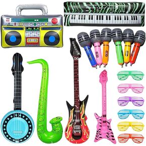 Juego de Juguetes Inflables de Estrella de Rock ، Musical De Los ، 18 Piezas de Decoraciones de Fiesta de Los Años 80 y 90 ، Guitarras inflables ، Saxofón ، Microónos ، Glasses.teclado ، Bass ، Pipa Lute in Kuwait