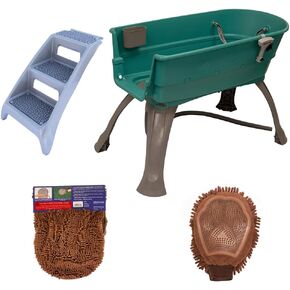 Booster Bath Elevated Pet Bathing Large Teal with Steps and Brown DGS Cleaning Crew Combo in Kuwait