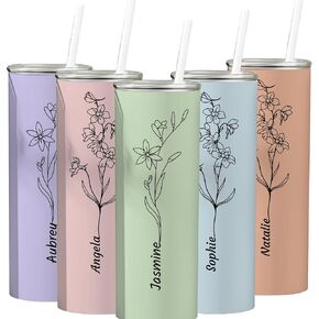 Personalized Tumblers with Name and Birth Flower- Customized 20 oz Skinny Tumblers for Women - Stainless Steel Tumbler – Birthday Gifts for Women, Mom, Special Gift in Saudi Arabia