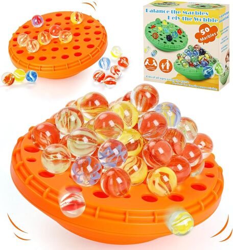 Marble Balance Game - 50 Colorful Marbles with Built-in Storage, Fun Family Challenge for 1-4 Players, Educational Toy for Kids & Adults, Perfect for Parties, Travel & Birthday Gifts (Pumpkin Orange) in Saudi Arabia