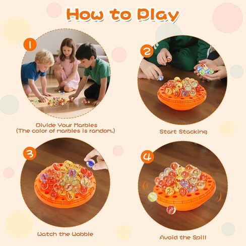 Marble Balance Game - 50 Colorful Marbles with Built-in Storage, Fun Family Challenge for 1-4 Players, Educational Toy for Kids & Adults, Perfect for Parties, Travel & Birthday Gifts (Pumpkin Orange) in Saudi Arabia