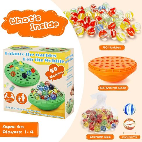 Marble Balance Game - 50 Colorful Marbles with Built-in Storage, Fun Family Challenge for 1-4 Players, Educational Toy for Kids & Adults, Perfect for Parties, Travel & Birthday Gifts (Pumpkin Orange) in Saudi Arabia