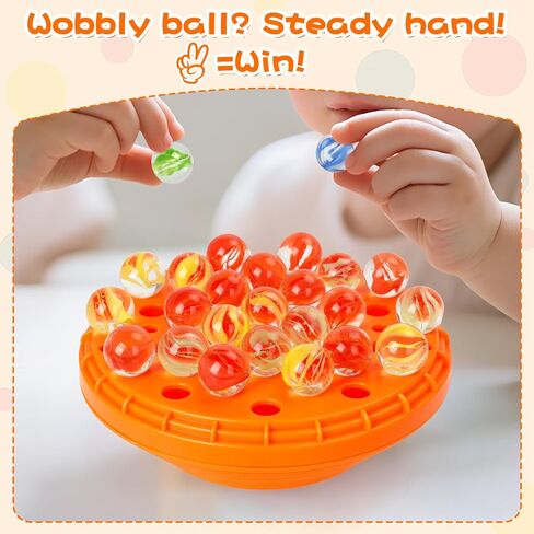 Marble Balance Game - 50 Colorful Marbles with Built-in Storage, Fun Family Challenge for 1-4 Players, Educational Toy for Kids & Adults, Perfect for Parties, Travel & Birthday Gifts (Pumpkin Orange) in Saudi Arabia