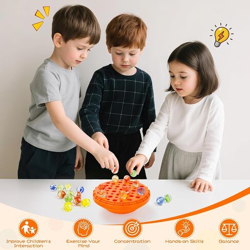 Marble Balance Game - 50 Colorful Marbles with Built-in Storage, Fun Family Challenge for 1-4 Players, Educational Toy for Kids & Adults, Perfect for Parties, Travel & Birthday Gifts (Pumpkin Orange) in Saudi Arabia