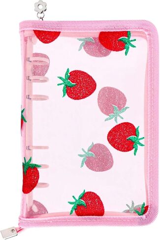 Axewoodz Red A5 Zipper Binder Clear Dillable Notebook Shell Clet Clep Strawberry Lace Cover 6 Ring PVC Binder Cover for Photocard Planner Journal Photo Photo in Saudi Arabia