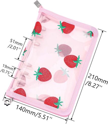 Axewoodz Red A5 Zipper Binder Clear Dillable Notebook Shell Clet Clep Strawberry Lace Cover 6 Ring PVC Binder Cover for Photocard Planner Journal Photo Photo in Saudi Arabia